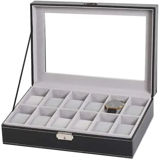 Charcoal Black Dozen Leather Watch Box {4}