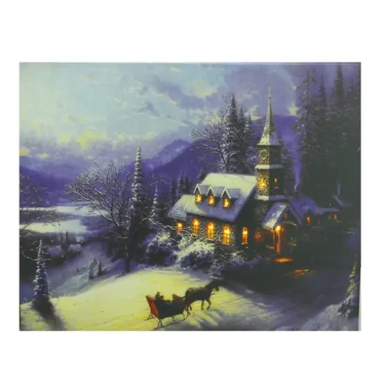 LED Lighted Church in Wintry Woods Canvas Wall Art {1}
