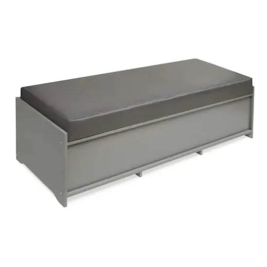 Badger Basket Kid's Cushioned Storage Bench With Three Bins Gray {6}