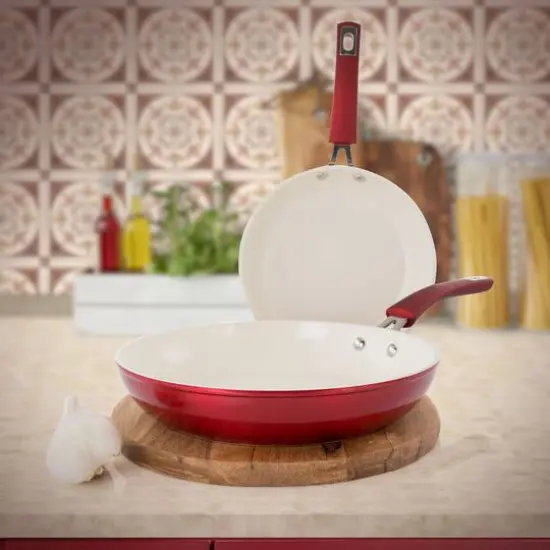 Kenmore&reg; Arlington 2-Piece Metallic Red Aluminum Ceramic Coated Nonstick Frying Pan Set {4}