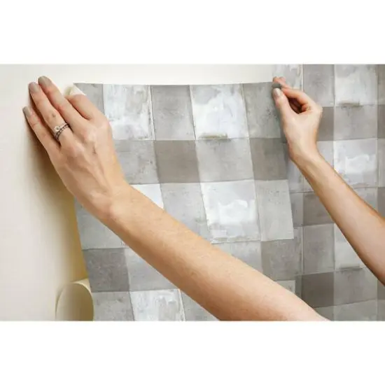 RoomMates Buffalo Plaid Peel & Stick Wallpaper Neutral {9}
