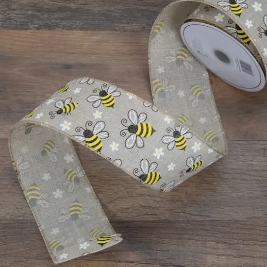 2.5" x 10yd. Burlap Bumblebee Design Wired Spring Craft Ribbon {3}