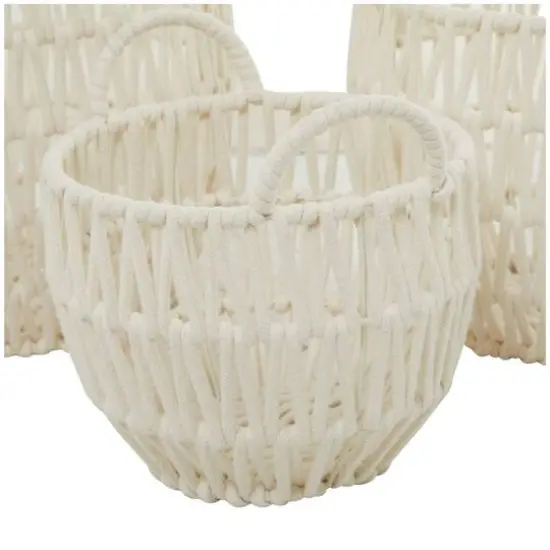 White Cotton Handmade Storage Basket with Handles Set of 3 14", 12", 10" {4}