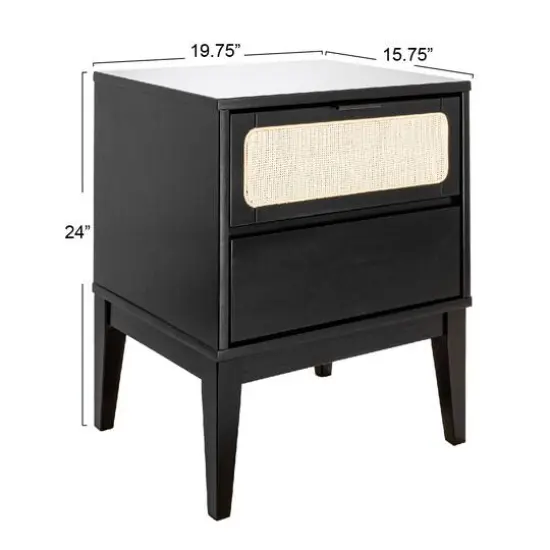 Hello Honey® Crawford 24" Nightstand with Storage Drawers and Natural Woven Cane Detail Black Satin and Natural {4}