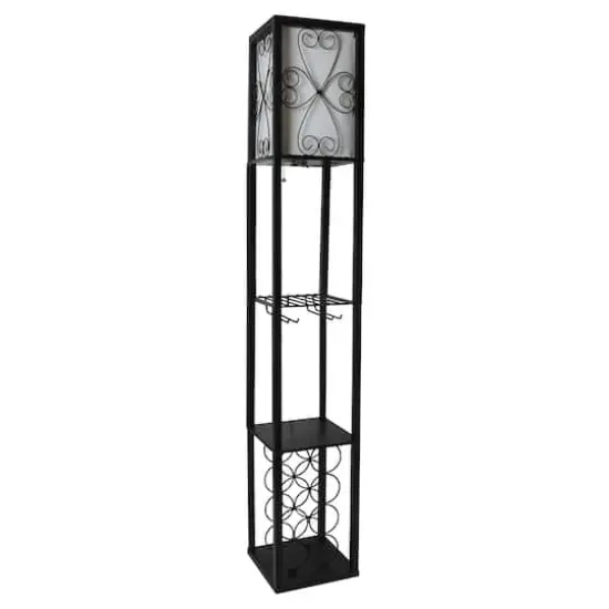 Simple Designs&trade; Floor Lamp Storage Shelf and Wine Rack with Linen Shade Black {1}