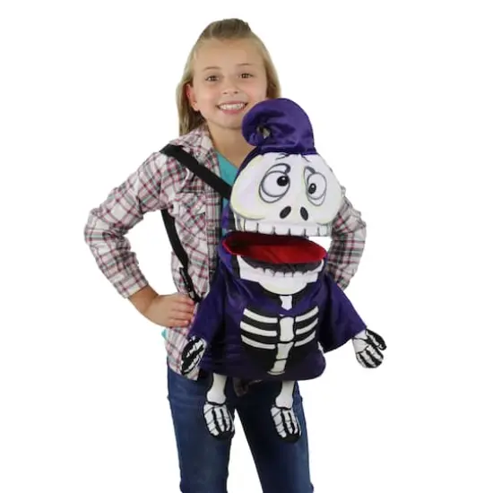24" Purple & Black Skeleton Child Halloween Trick or Treat Bag {3}