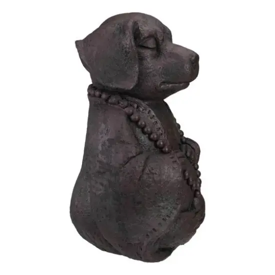 17" Dark Gray Meditating Buddha Dog Outdoor Garden Statue {6}
