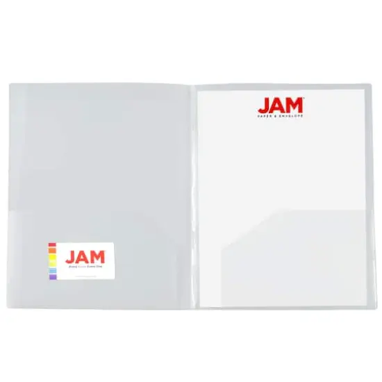 JAM Paper Heavy Duty Plastic 4-Pocket Folder, 2ct. Clear {6}