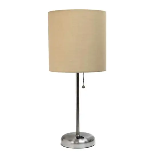 Creekwood Home Oslo 19.5" Power Outlet Table Lamp Brushed Steel Base/Tan Shade {1}