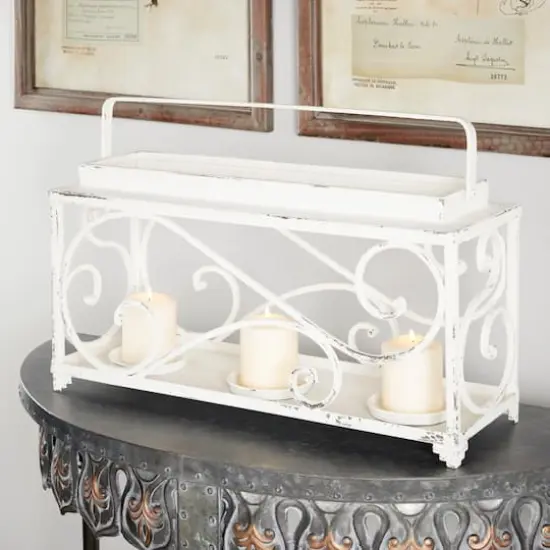 24" White Iron Vintage Candlestick Holder {10}