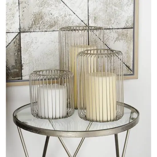 Silver Metal Modern Lantern Set {6}