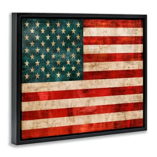 Stupell Industries US American Flag Rustic Pattern Floater Framed Art Black {4}