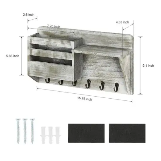 NEX&trade; Rustic Gray Wall-Mount Mail & Key Holder with 6 Key Hooks and Shelf {3}
