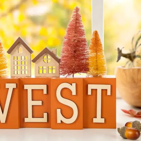 Glitzhome&reg; 14" Harvest Wooden House and Brush Trees Table D&eacute;cor {7}