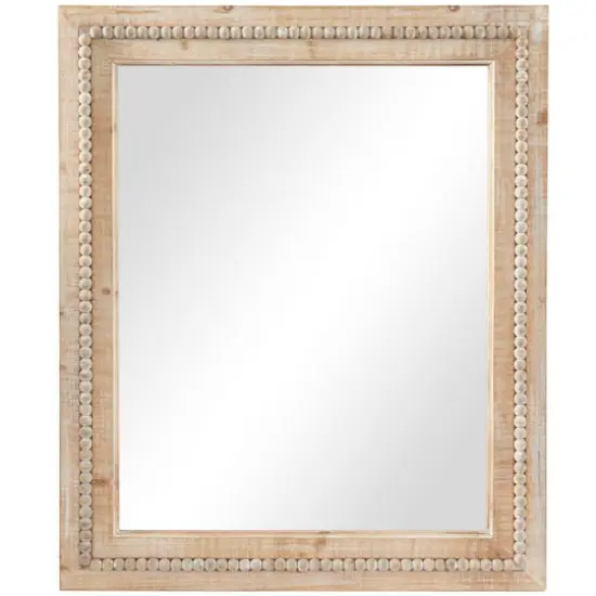 Brown Wood Beaded Frame Wall Mirror with Distressing 30" x 1" x 36" {1}