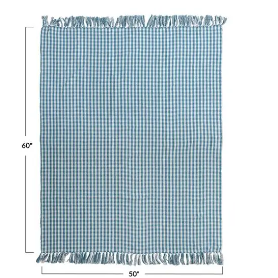 Hello Honey&reg; Gingham Woven Recycled Cotton Blend Throw Blanket with Fringe Teal/White {4}
