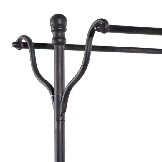 72" Black Metal & Wood Industrial Coat Rack {6}
