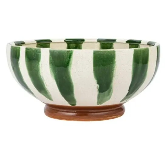 Hello Honey&reg; 10.5" Round Hand-Painted Stoneware Footed Bowl with Stripes & Reactive Glaze {9}