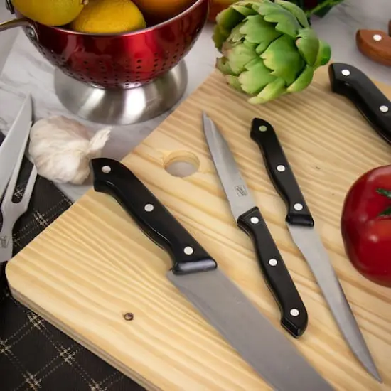 Gibson Home&reg; Wildcraft 15-Piece Stainless Steel Cutlery Set with Pinewood Cutting Board {7}