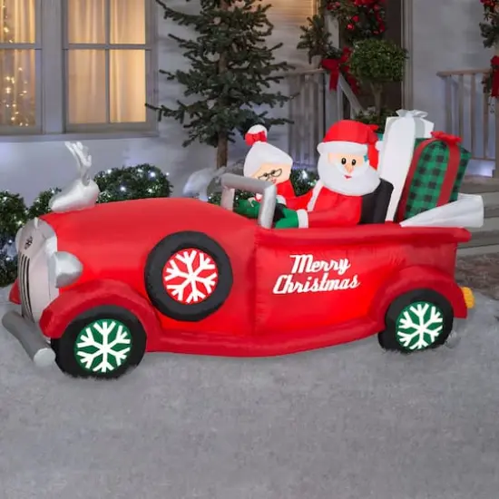 Airblown&reg; 7.5ft. Christmas Animated Inflatable Santa & Mrs. Claus in Red Car {3}