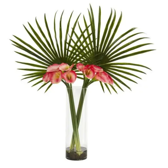 41" Fan Palm & Calla Lily Arrangement Pink {1}