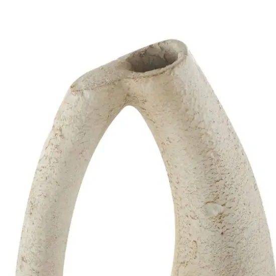 17.5" Cream Paper Mache Abstract Curved Cutout Vase with Brown Distressed Texturing {7}