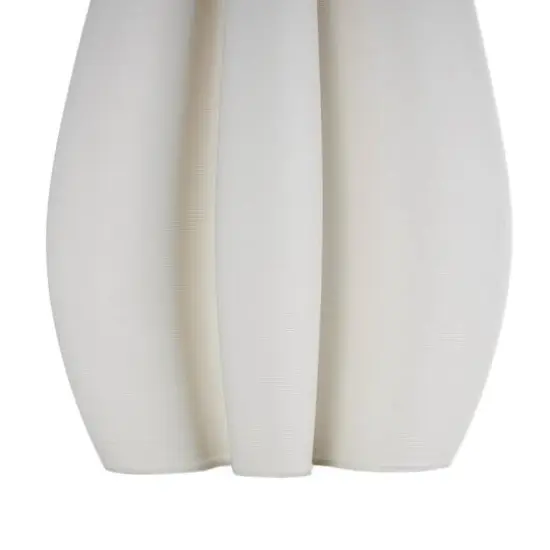 White Ceramic Abstract Ribbed Dimensional Concaved Vase with Floral Shaped Rim {6}
