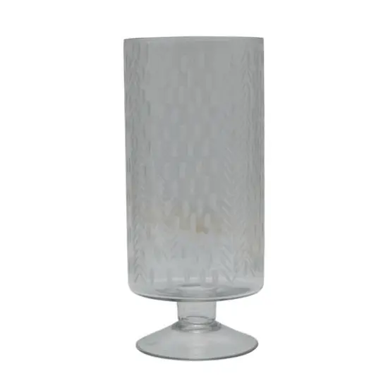 Hello Honey® 11" Glass Footed Hurricane Vase with Etched Pattern {1}