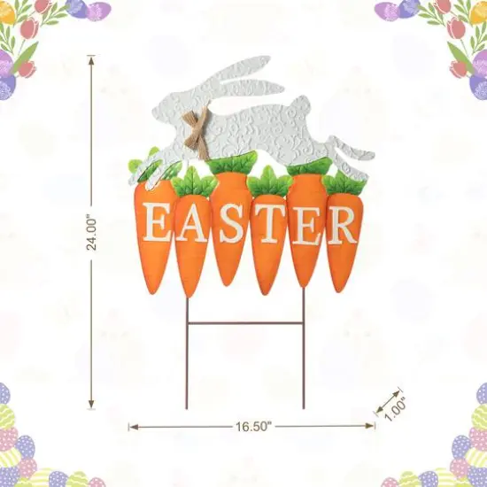Glitzhome&reg; 24" Metal Bunny & Easter Carrots Yard Stake {9}