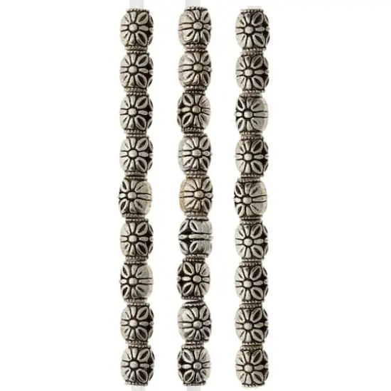 Silver-Plated Antique Flower Carved Tube Beads, 10mm by Bead Landing&trade; {4}