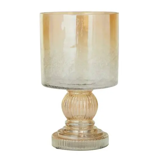 11" Brown Glass Traditional Hurricane Candle Holder {6}