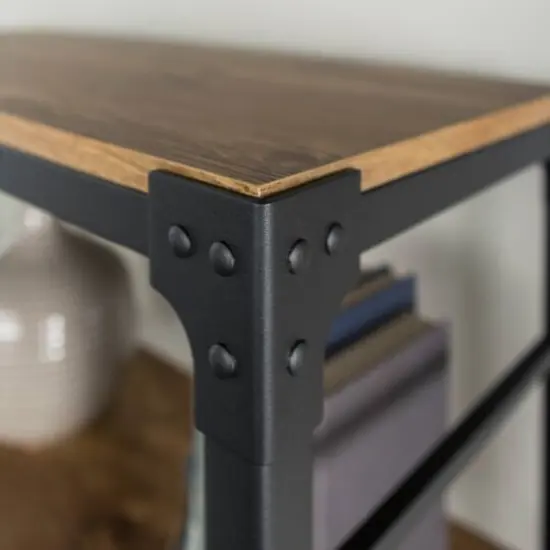 Walker Edison 64" Barnwood Angle Iron Industrial Bookcase {6}