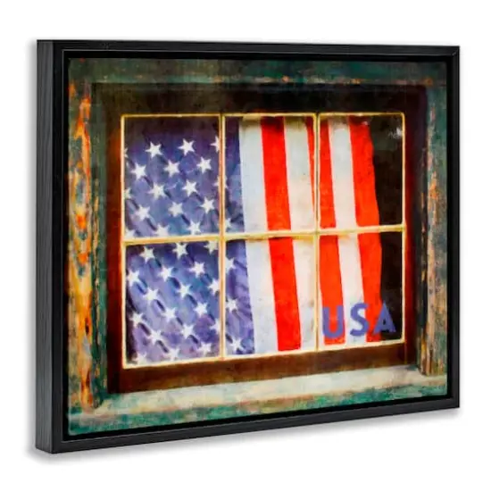 Stupell Industries Patriotic American Flag Rustic Window Festive Home Floater Framed Art Black {4}