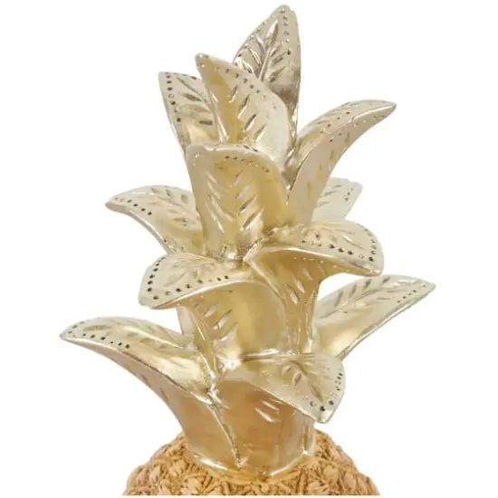 13" Gold Textured Pineapple Fruit Sculpture with Carved Top {7}
