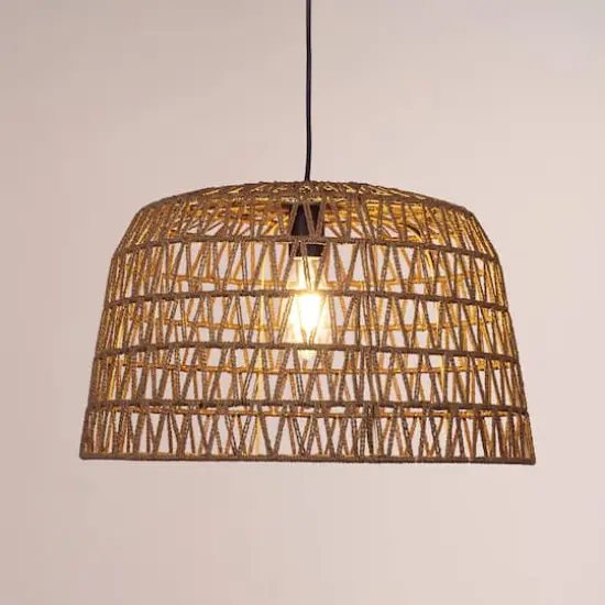 Hello Honey&reg; 19.5" Boho Open Weave Metal and Paper Rope Ceiling Light Brown {4}