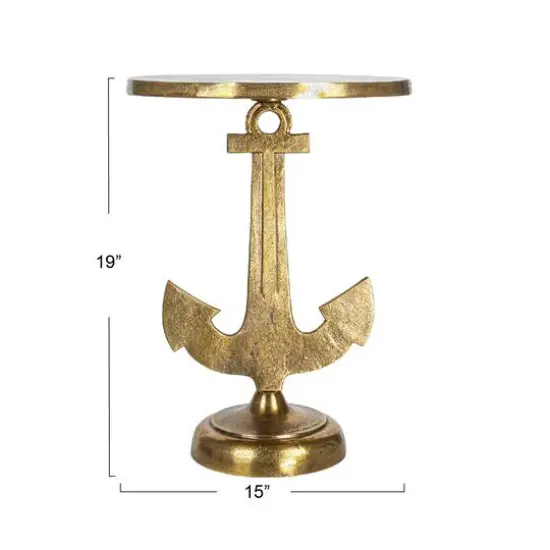 Hello Honey&reg; 19" Round Gold Nautical Accent Table with Anchor Base {4}