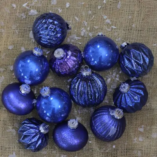 12ct. Royal Blue Multi Finish with Various Shapes Glass Ornaments {3}