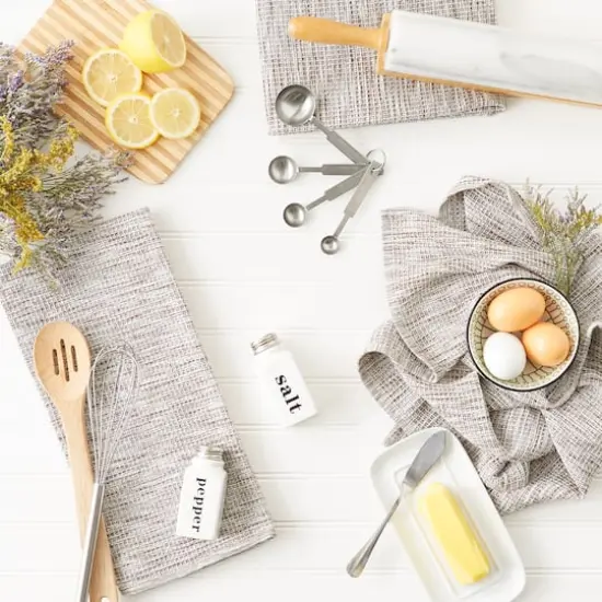 Leather Brown And Off-White Tonal Recycled Cotton Waffle Dishtowel (Set of 3) {5}