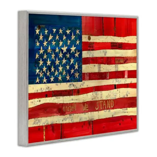 Stupell Industries United We Stand Independence Day Festive American Flag Framed Giclee Art Gray {4}