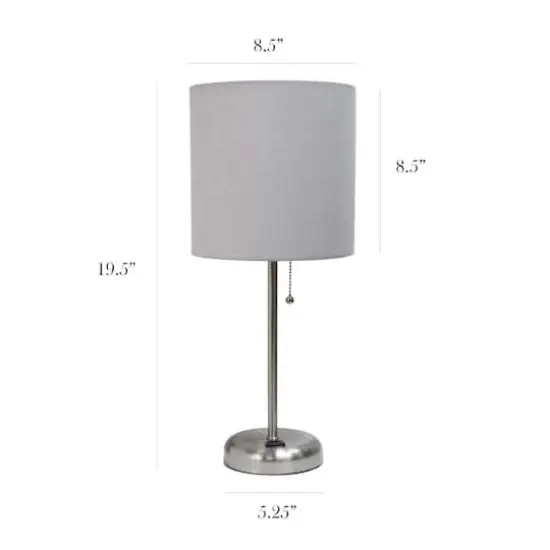 LimeLights 19.5" Stick Lamp with Charging Outlet and Fabric Shade Brushed Steel and Gray {4}