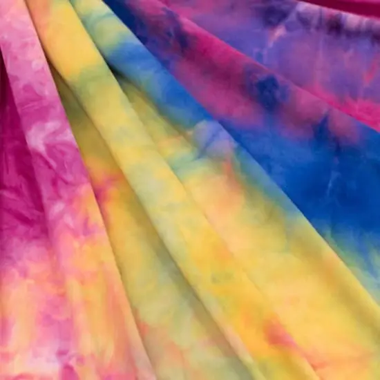 Fabric Merchants Dark Blue, Hot Pink & Yellow Tie Dye Double Brushed 4-Way Stretch Fabric {4}