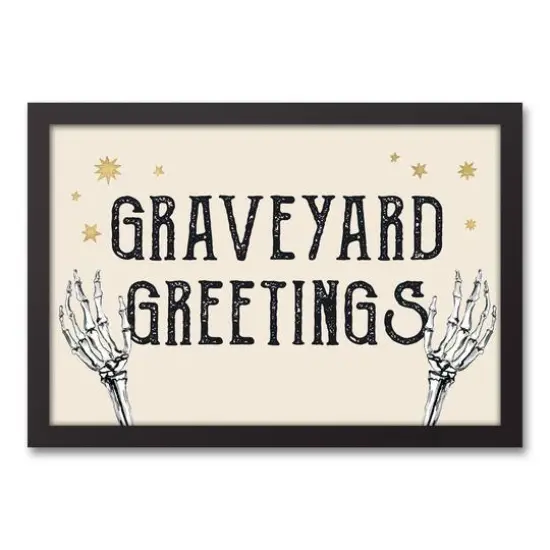 Graveyard Greetings Black Framed Canvas Wall Art {1}