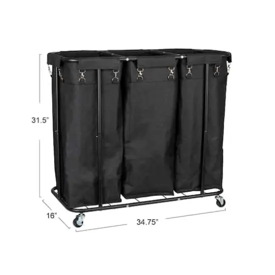 Household Essentials 34" Long Black 3-Bag Rolling Laundry Sorter {5}