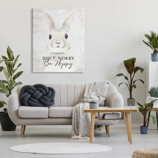 Stupell Industries Don't Worry Be Hoppy Easter Bunny Rabbit Pun Canvas Wall Art {3}