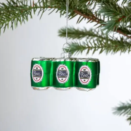 Hello Honey&reg; 3.25" Green Beer 6-Pack Glass Ornament {3}
