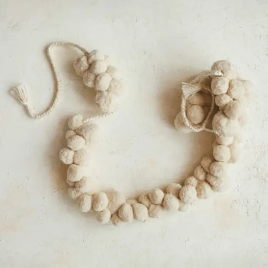 Hello Honey® 8ft. Cream Fabric Pom Pom Swag with Metallic Gold Thread {3}