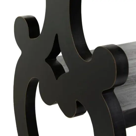 Black Wood Scroll Side Frames 2 Shelves Console Table with Brown Wood Top 38" x 15" x 32" {6}