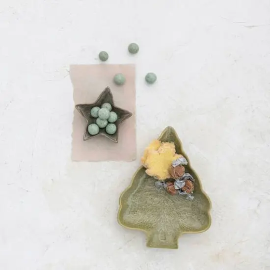 Hello Honey&reg; 9" Green Reactive Glaze Stoneware Tree Shaped Plate {4}