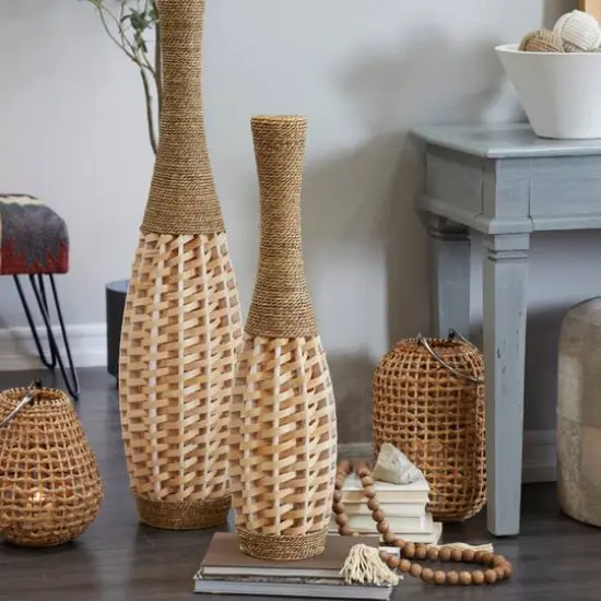 Brown Seagrass Handmade Thin Woven Floor Vase {7}