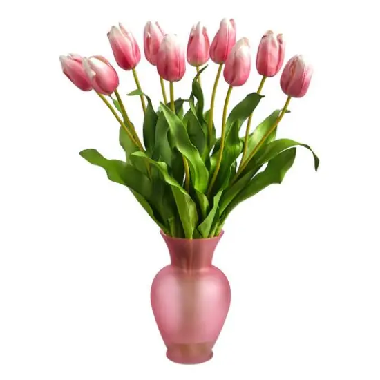 22" Mauve Dutch Tulip Arrangement in Rose Vase {1}